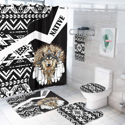 BS-000426 Wolf Pattern Native American  Bathroom Set