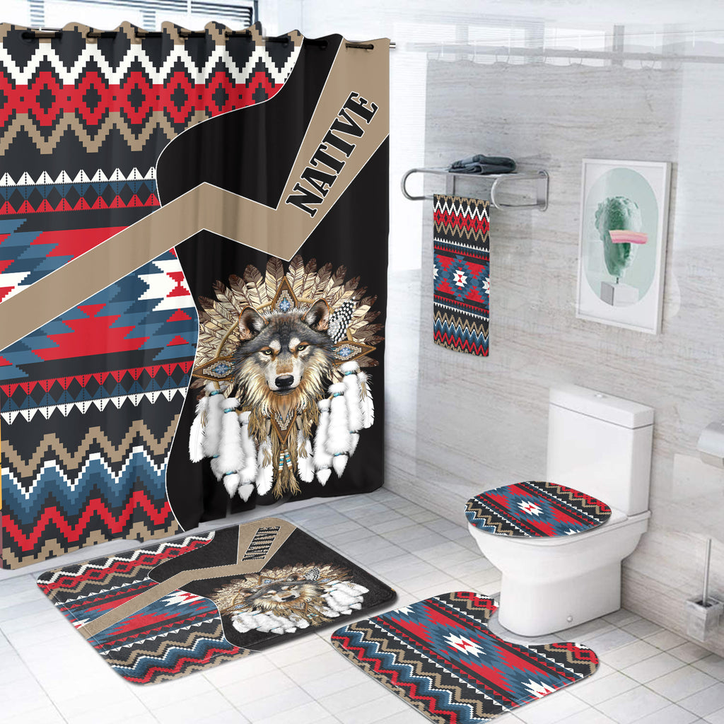 BS-000427 Wolf Pattern Native American  Bathroom Set