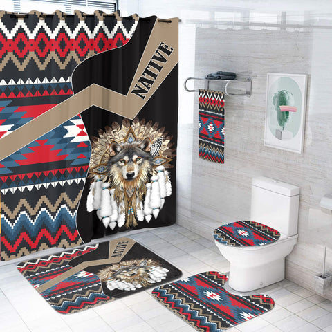 BS-000427 Wolf Pattern Native American  Bathroom Set