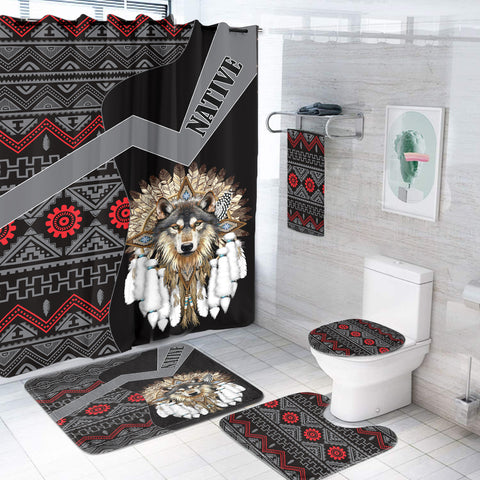 BS-000428 Wolf Pattern Native American  Bathroom Set