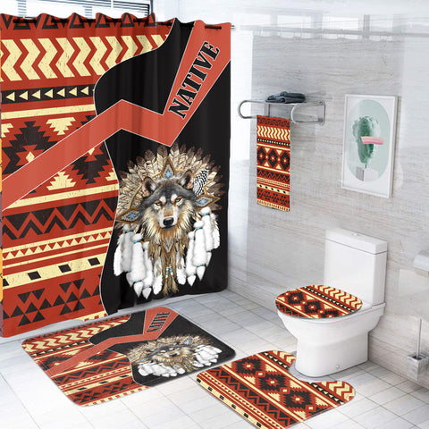 BS-000431 Wolf Pattern Native American  Bathroom Set