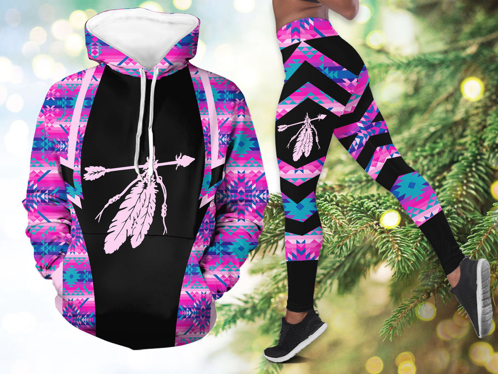BT250312M17 Feather Native American Hoodie Leggings Set
