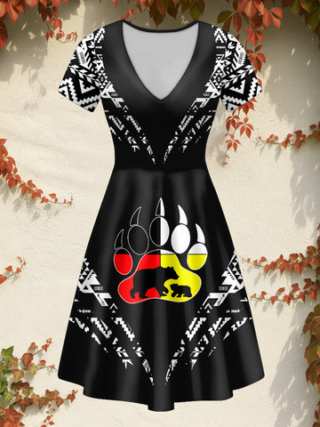 BZT63-0307M03v2 Mama Bear Native American V-neck Neck Dress