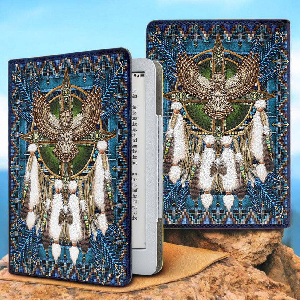 Barred Owl Mandala Blue Native American Kindle PU Leather Case