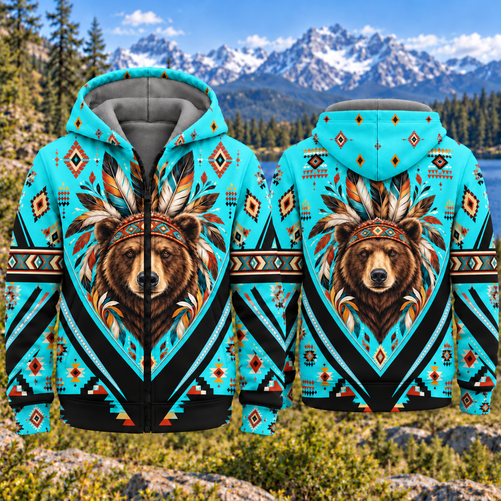 Bear Chief Native American-Inspired 3D Fleece Hoodie HWm042