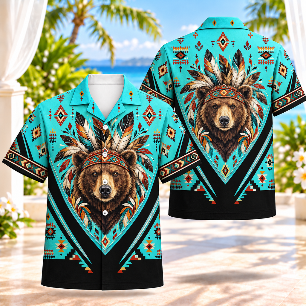 Bear Chief Native American-Inspired 3D Hawaiian Shirt HWm042
