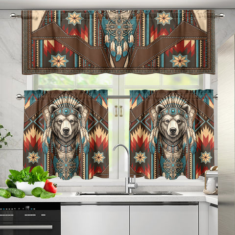 Bear Chief Native American Curtain Valance and Kitchen Tiers Set DS260710M15
