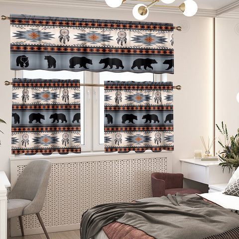 Bear Dreamcatcher Native American Curtain Valance and Kitchen Tiers Set DS260710M04