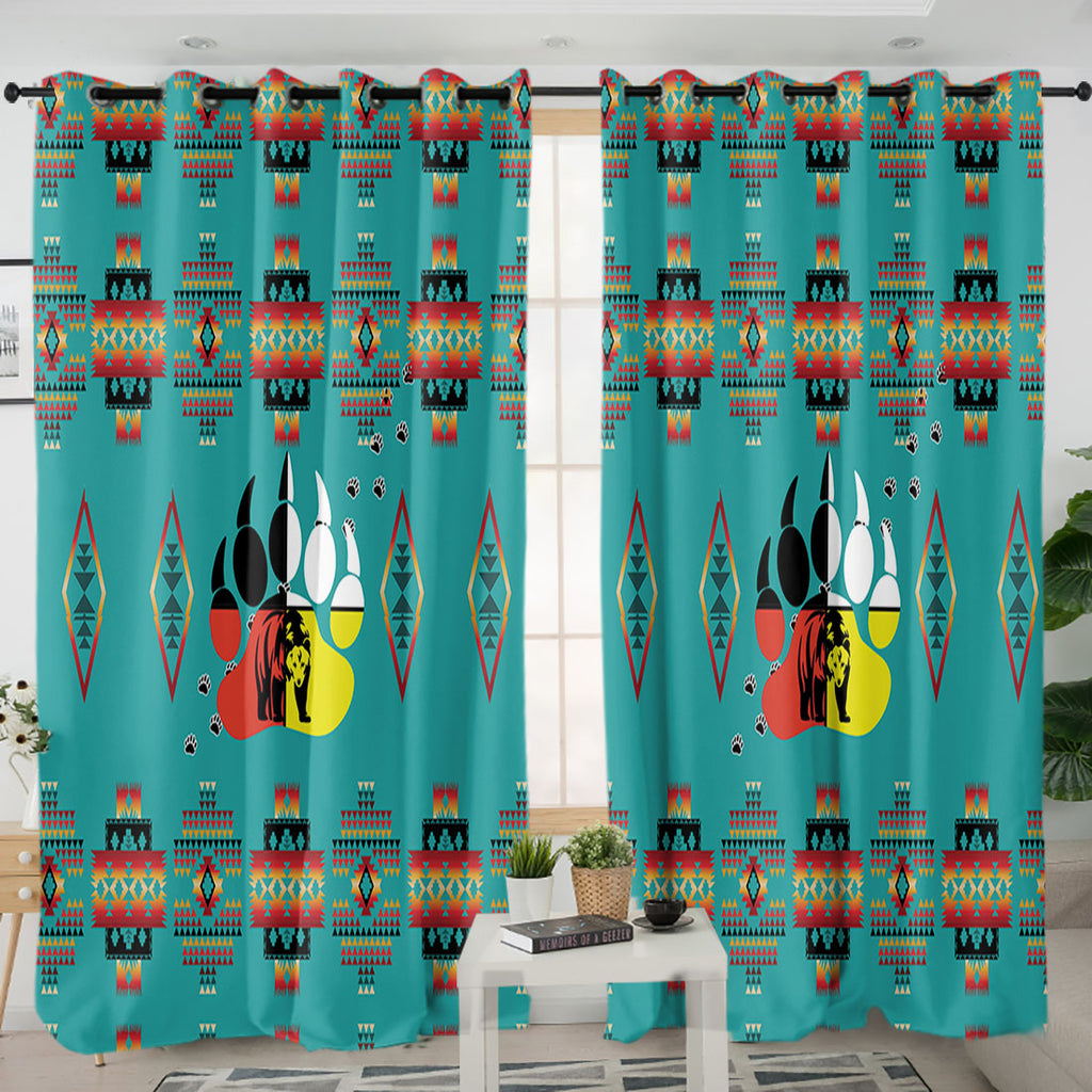 Bear Foot Pattern Blue Native American Living Room Curtain