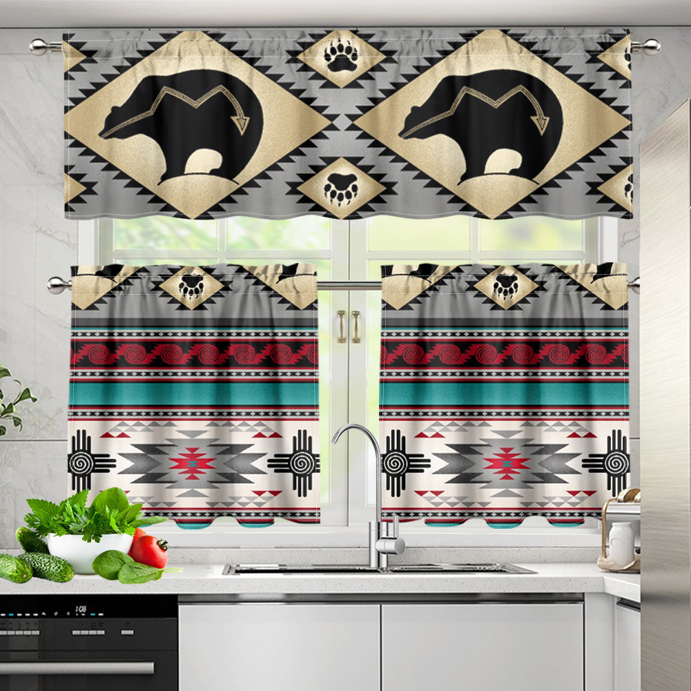 Bear Native American Curtain Valance and Kitchen Tiers Set DS260519M03