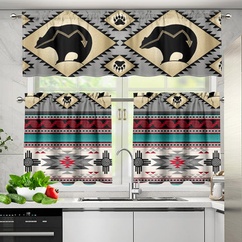 Bear Native American Curtain Valance and Kitchen Tiers Set DS260519M03