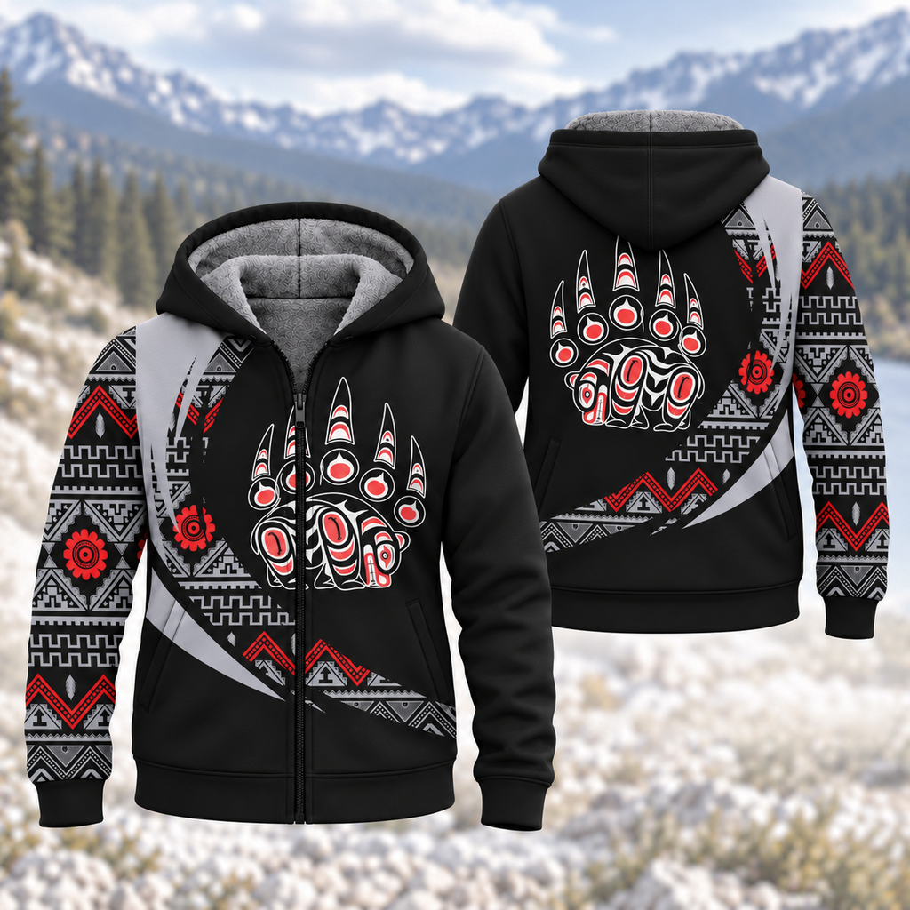Bear Paw Spirit Native American-Inspired 3D Fleece Hoodie HD001145