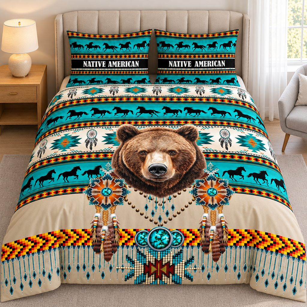 Bear and Running Horses Native American-Inspired Bedding Set SH251118M04