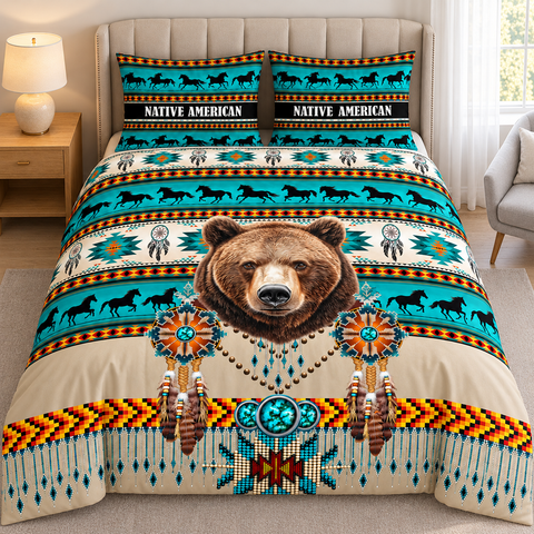 Bear and Running Horses Native American-Inspired Bedding Set SH251118M04