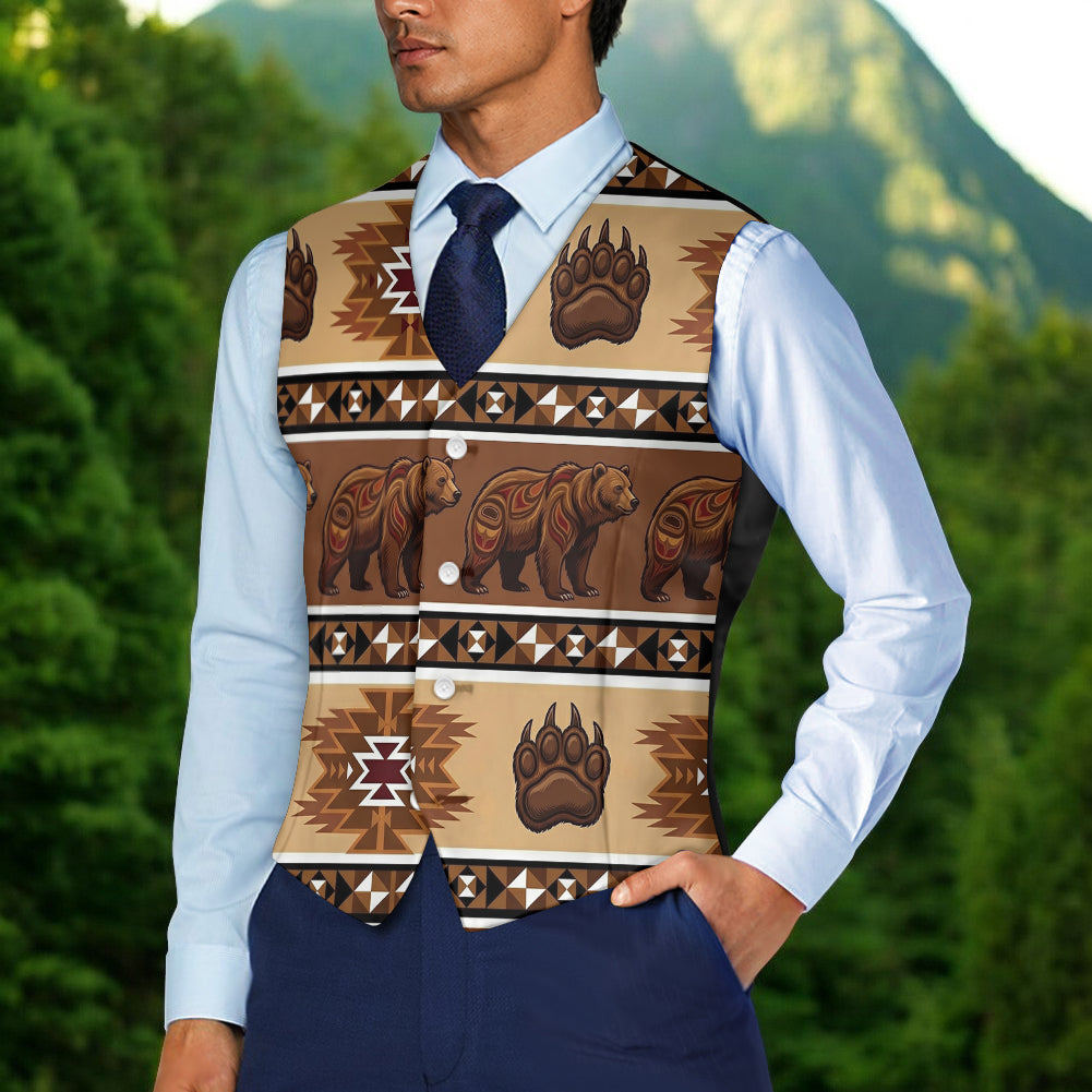 Bears Native American Suit Vest Jacket Print One Side Front DS251110M21v3