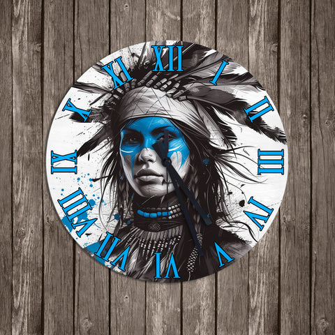 Beautiful Native Warrior Blue Wall Clock