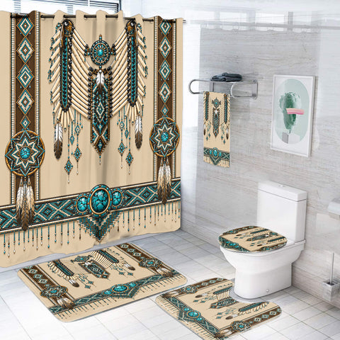 Beige Pattern Feather Native American-Inspired Bathroom Set – DS260724M15