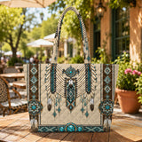 Beige Symbol Native American Quilted Shoulder Tote Bag DS260724M15