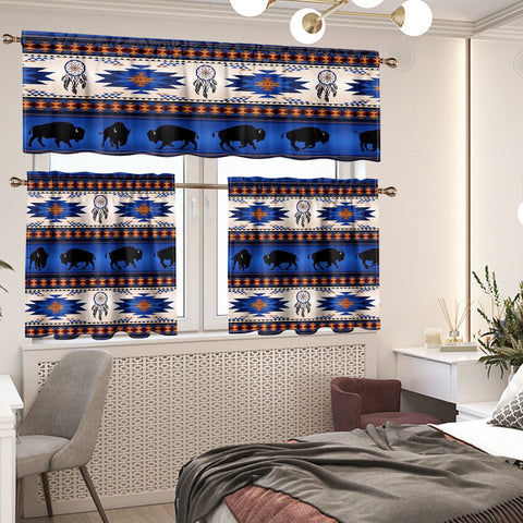Bison Dreamcatcher Native American Curtain Valance and Kitchen Tiers Set DS260710M03