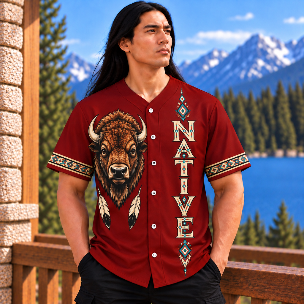 Bison Feather Native American-Inspired Baseball Jersey BSm022