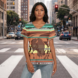 Bison Native American Women's Loose V-neck Short Sleeve T-shirt BS-00031