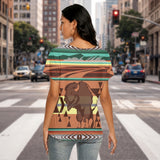 Bison Native American Women's Loose V-neck Short Sleeve T-shirt BS-00031