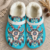 Bison Skull Native American-Inspired Classic Clogs with Fleece Shoes BSm028