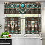 Bison Skull Native American Curtain Valance and Kitchen Tiers Set DS260724M12
