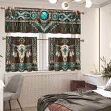 Bison Skull Native American Curtain Valance and Kitchen Tiers Set DS260724M12