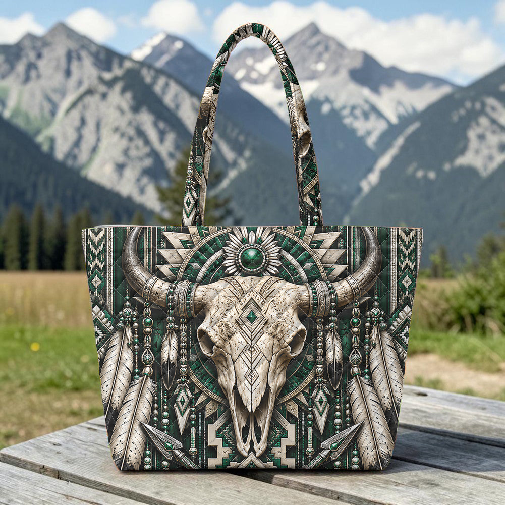 Bison Skull Native American Quilted Shoulder Tote Bag DS260724M10