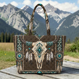 Bison Skull Native American Quilted Shoulder Tote Bag DS260724M12