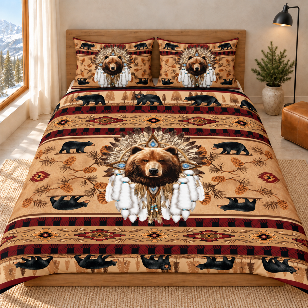Black Bear Woodland Native American-Inspired Bedding Set LVR0057v2