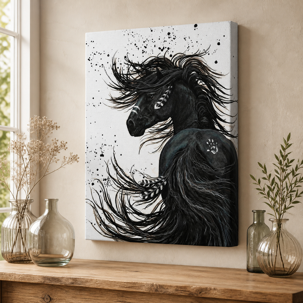 Black Horse Spirit Native American Canvas Wall GB-NAT00288