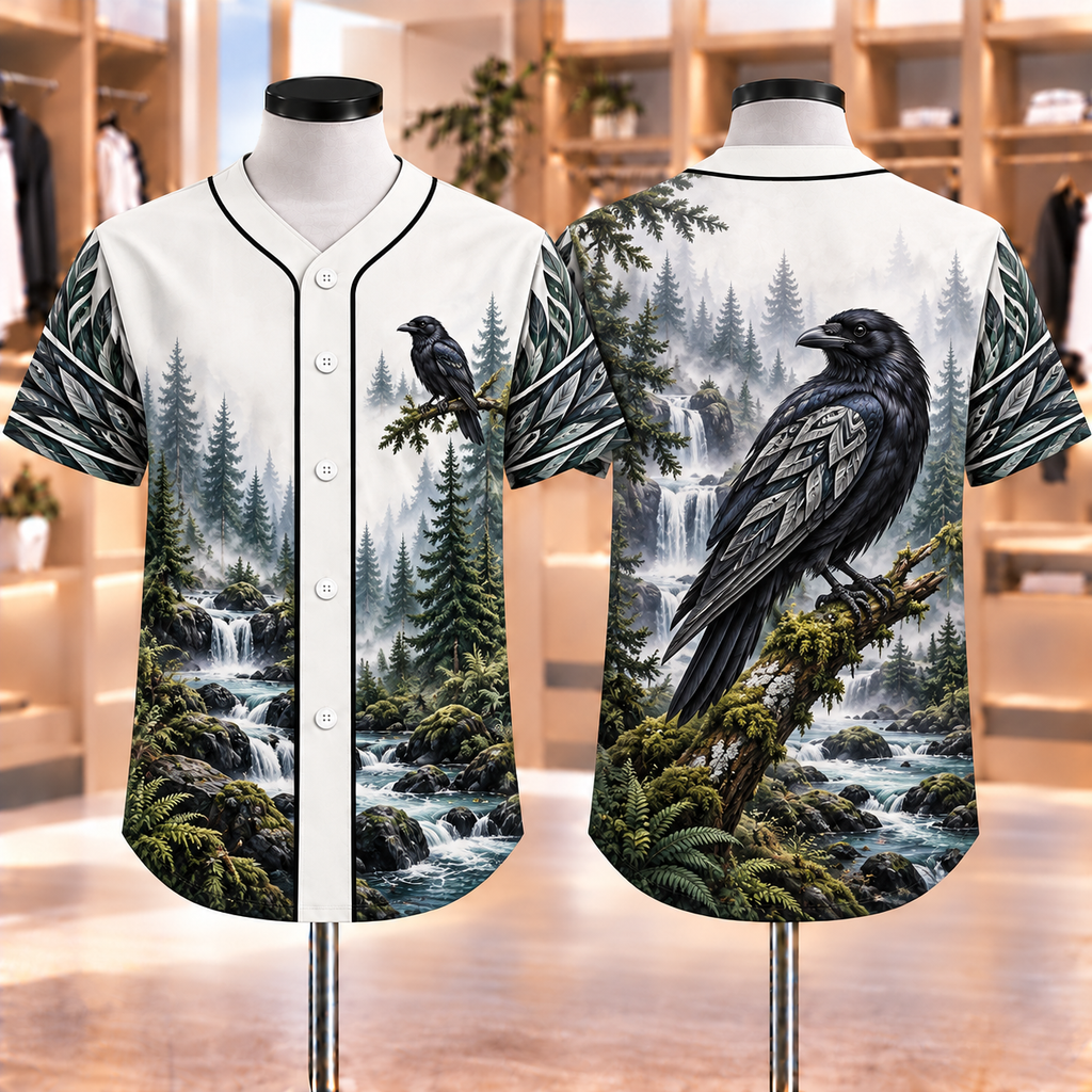 Black Raven Falls Native American-Inspired Baseball Jersey BSm057