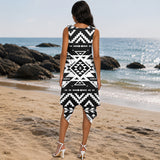 Black and White Pattern Native American-Inspired Women's Sleeveless Round Neck Irregular Skirt GB-NAT00441