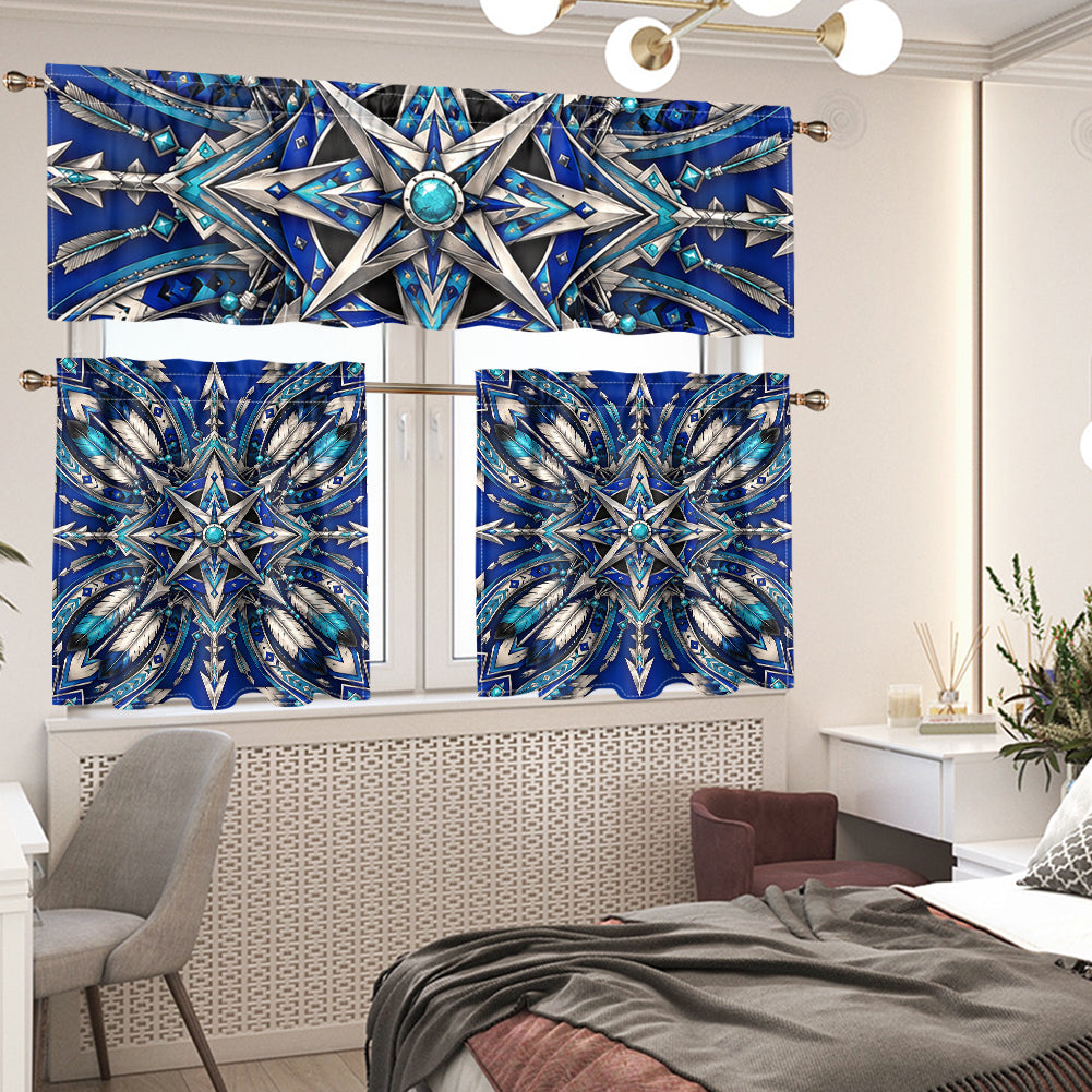 Blue Arrow Native American Curtain Valance and Kitchen Tiers Set DS260724M02