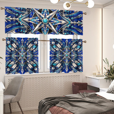 Blue Arrow Native American Curtain Valance and Kitchen Tiers Set DS260724M02