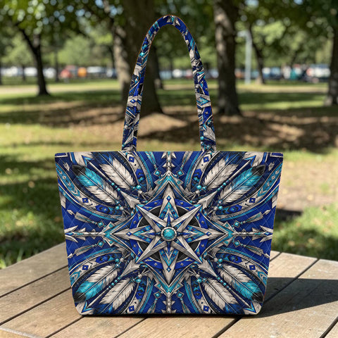 Blue Arrow Quilted Shoulder Tote Bag Native American-Inspired Home Decor – DS260724M02