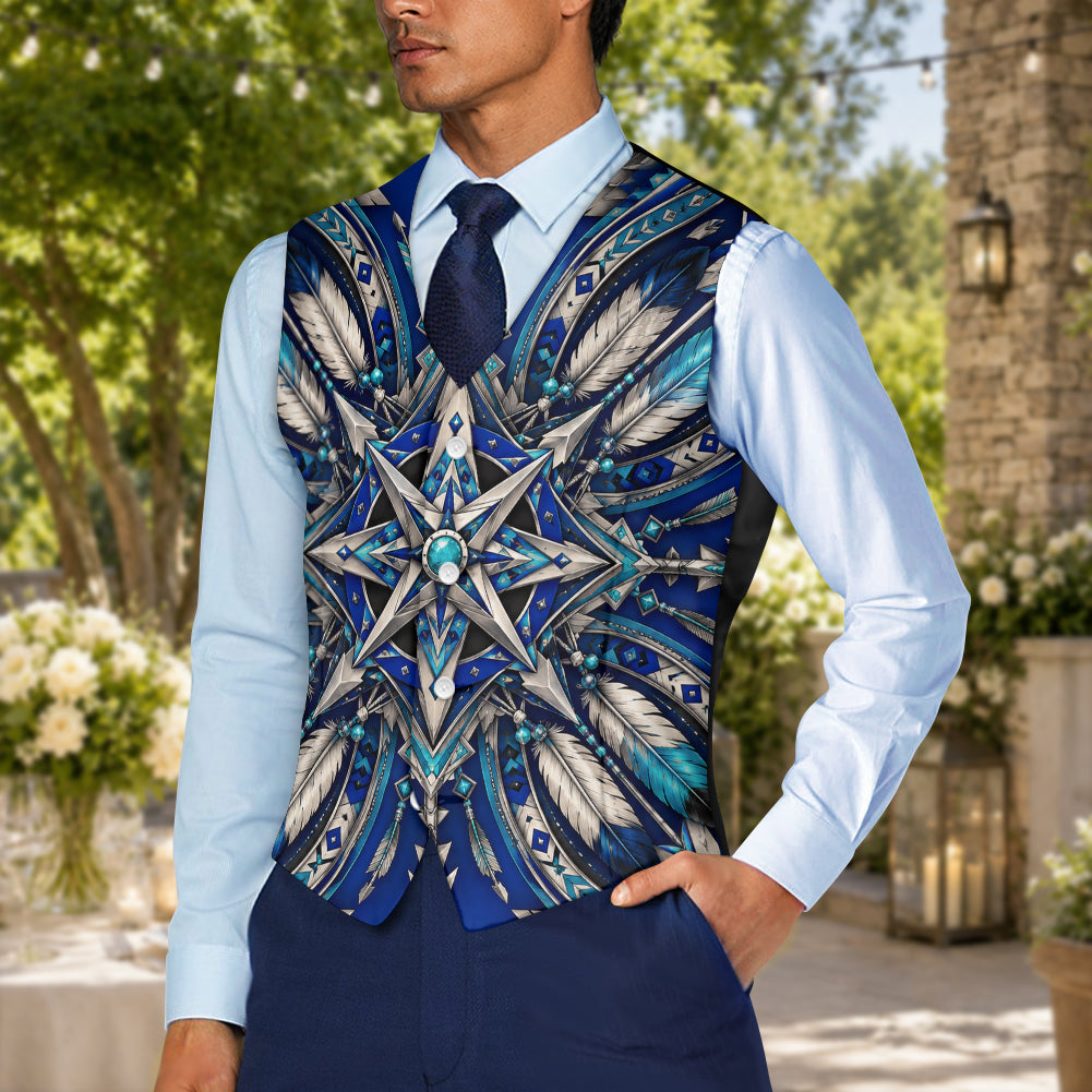 Blue Arrow Native American Suit Vest Jacket Print One Side Front DS260724M02