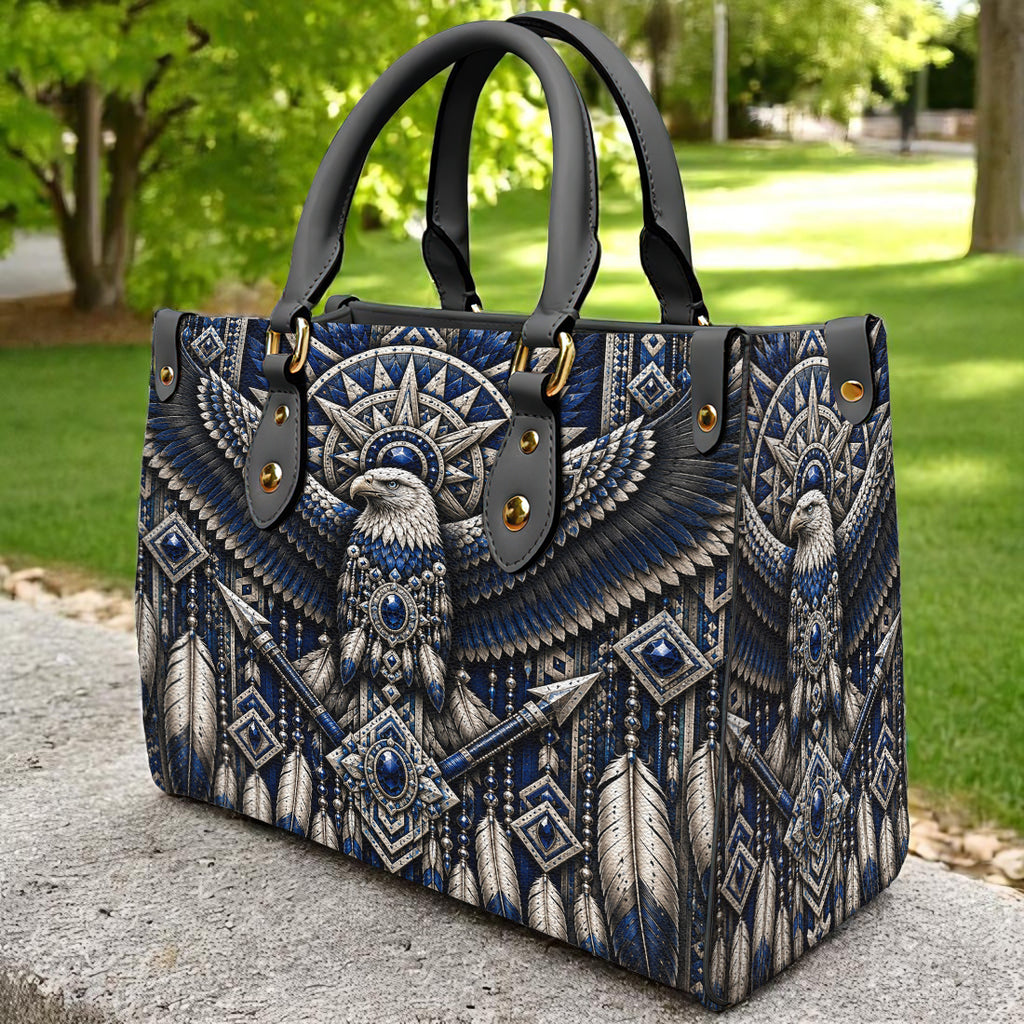 Blue Eagle Feather Native American Leather Bag DS260724M09