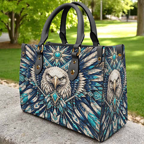 Blue Feather Eagle Native American Leather Bag DS260724M05