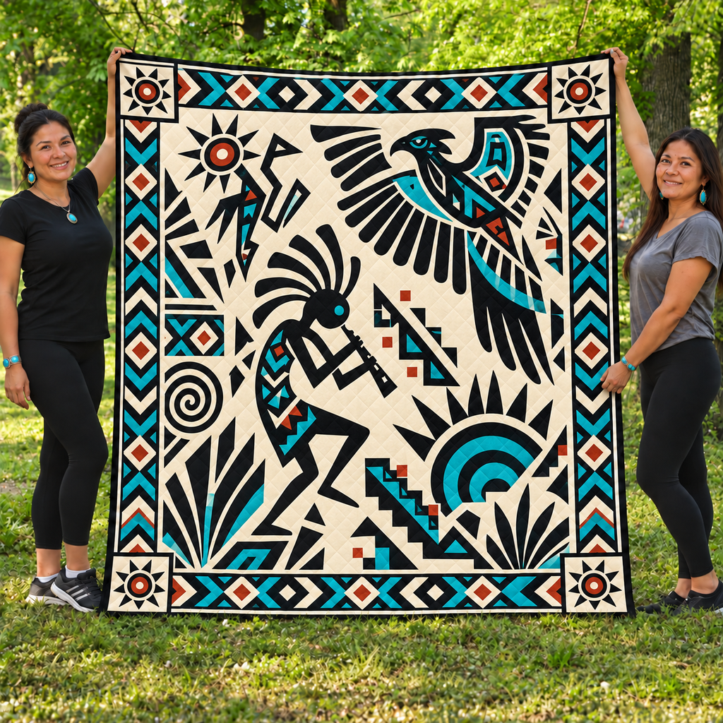 Blue Kokopelli Native American-Inspired Quilt Qm006
