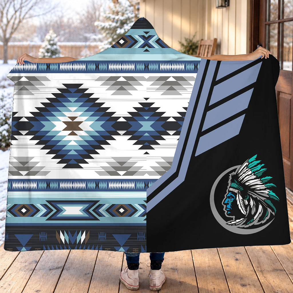 Blue Pattern Chief Native American-Inspired Hooded Blanket GB-HS00079