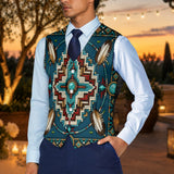 Blue Symbol Native American Suit Vest Jacket Print One Side Front DS260730M07