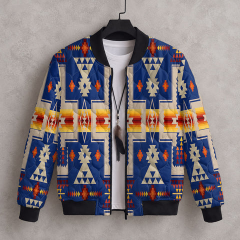 Blue Tribal Pattern Native American-Inspired Quilted Jacket GB-NAT00062-04