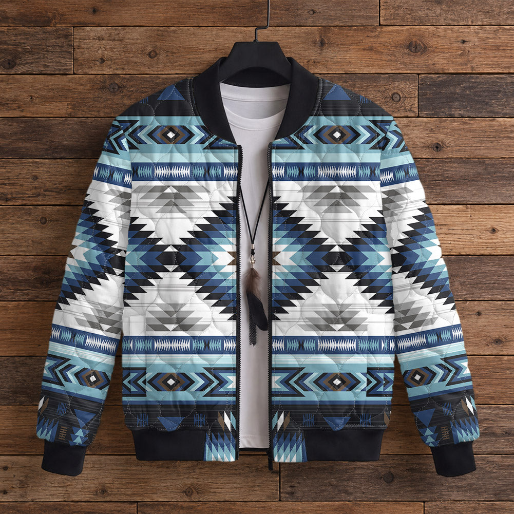 Blue Tribal Pattern Native American-Inspired Quilted Jacket GB-NAT00528