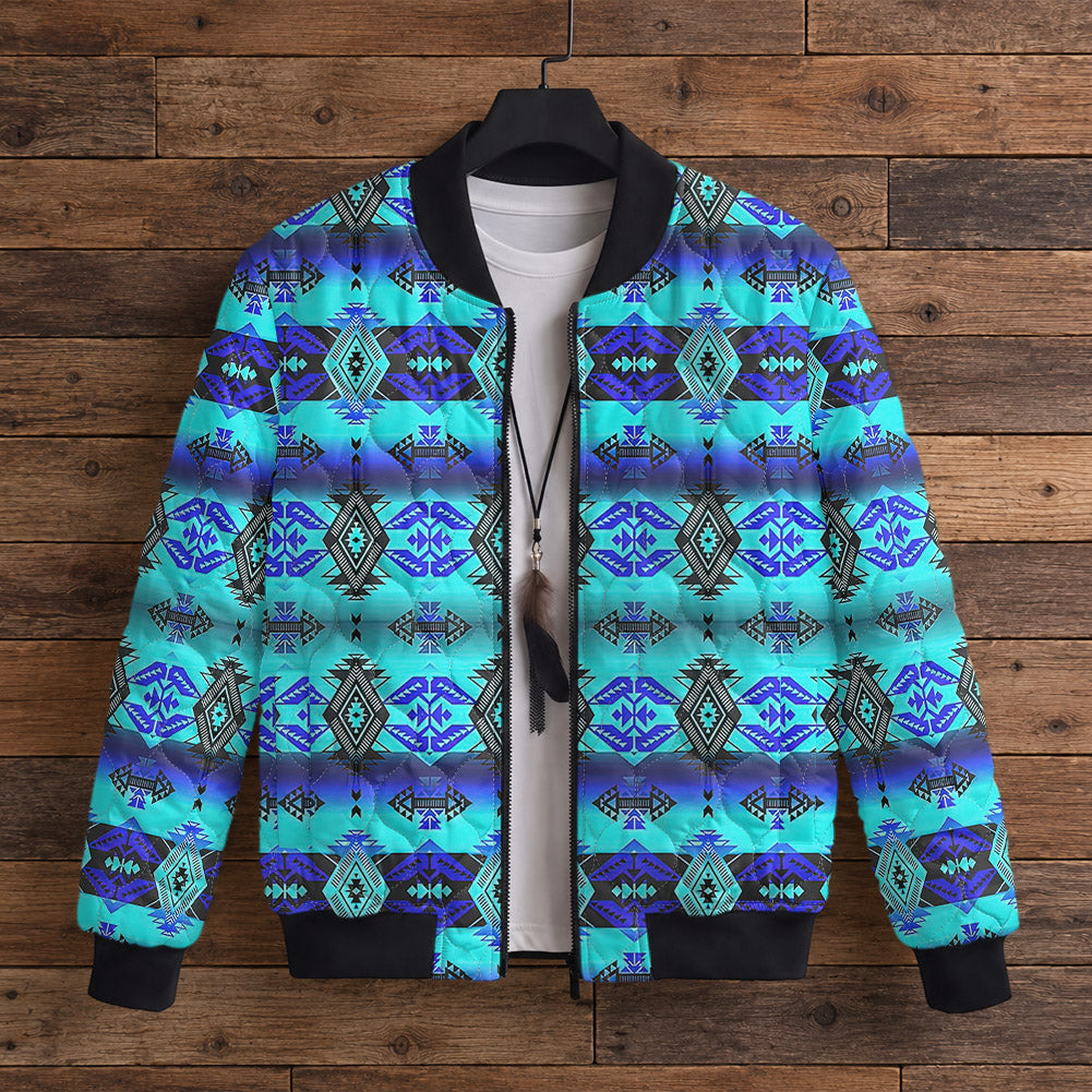Blue Tribal Pattern Native American-Inspired Quilted Jacket GB-NAT00625