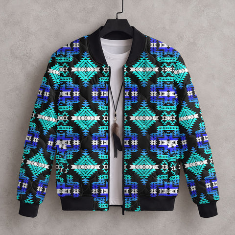 Blue Tribal Pattern Native American-Inspired Quilted Jacket GB-NAT00656-02