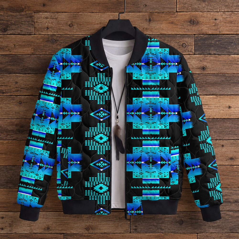 Blue Tribal Pattern Native American-Inspired Quilted Jacket GB-NAT00720-04