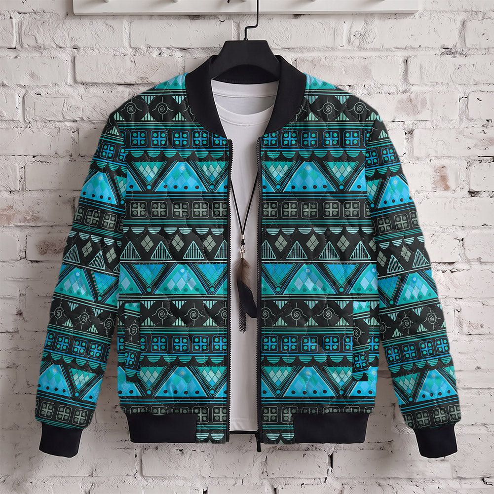 Blue Tribal Pattern Native American-Inspired Quilted Jacket HD00087